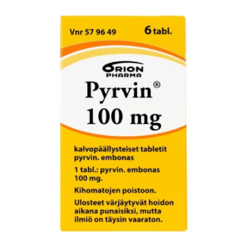 PYRVIN 100 mg tabl, kalvopääll 6 kpl