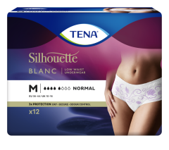 TENA SILHOUETTE NORMAL BLANC M INKOHOUSUT NAISILLE, KUKKAKUVIO, MATALA VYÖTÄRÖ 12 KPL